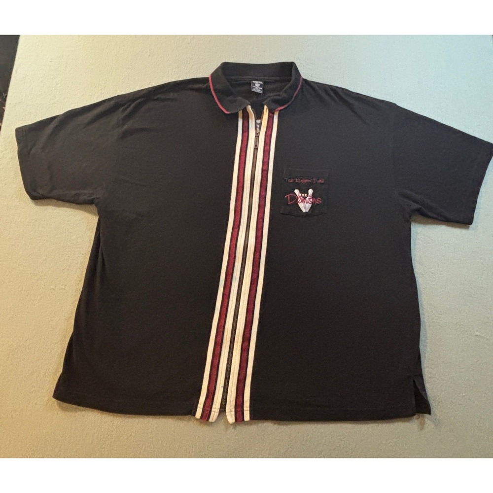 VTG Warner Bros Studio Store Taz Bowling Shirt Mens XXL Black Zip Up 90s Looney
